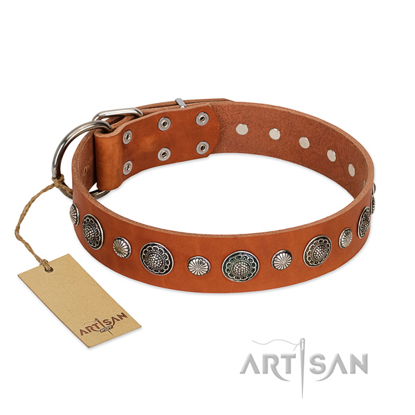 Top rate genuine leather dog collar with rust resistant buckle