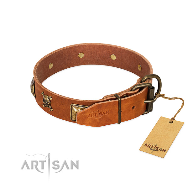 Awesome full grain genuine leather dog collar with durable adornments