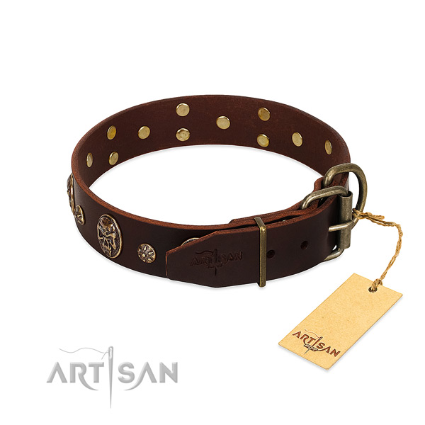 Rust-proof buckle on leather dog collar for your four-legged friend
