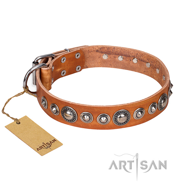 Full grain genuine leather dog collar made of reliable material with rust resistant hardware