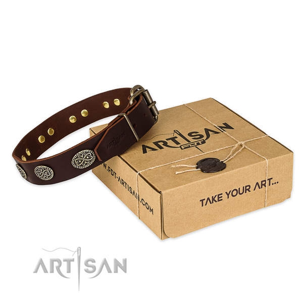 Corrosion proof hardware on full grain leather collar for your stylish doggie