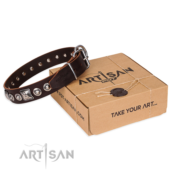 Full grain leather dog collar made of reliable material with reliable buckle