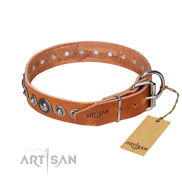 Genuine leather dog collar made of top rate material with durable embellishments