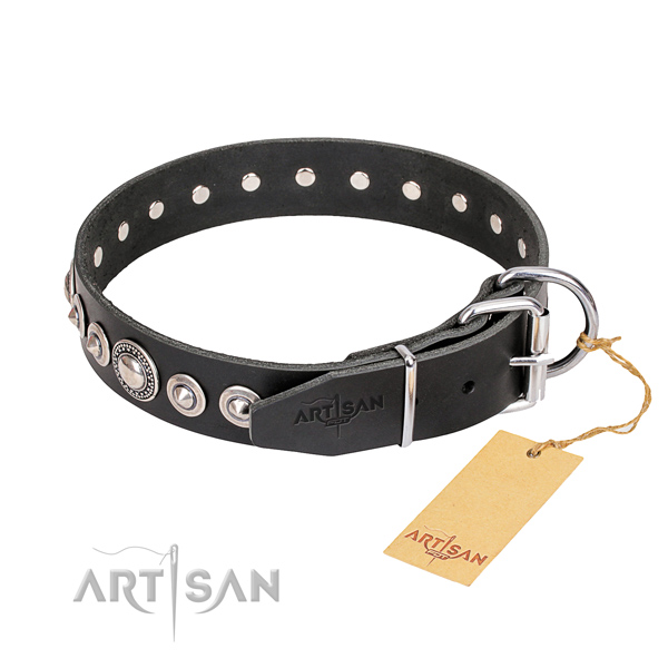 Reliable studded dog collar of full grain natural leather