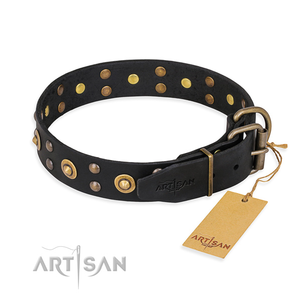 Reliable hardware on full grain leather collar for your lovely dog