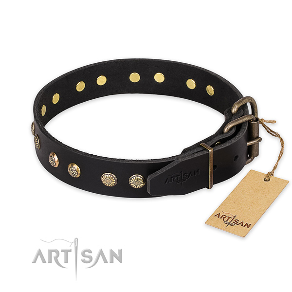 Reliable hardware on full grain natural leather collar for your stylish dog