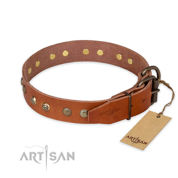 Rust resistant hardware on natural genuine leather collar for your handsome canine