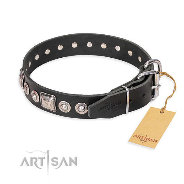 Full grain leather dog collar made of flexible material with durable studs