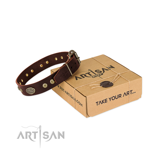 Rust-proof hardware on full grain natural leather dog collar for your canine