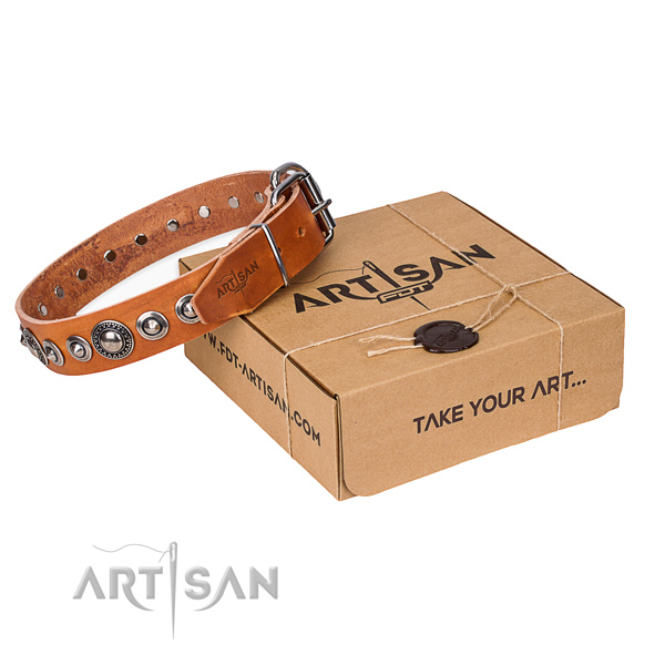 Full grain genuine leather dog collar made of high quality material with durable hardware