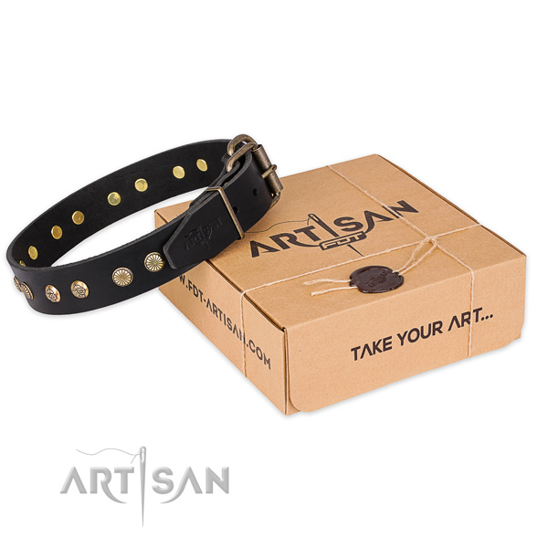 Rust resistant fittings on natural genuine leather collar for your stylish pet