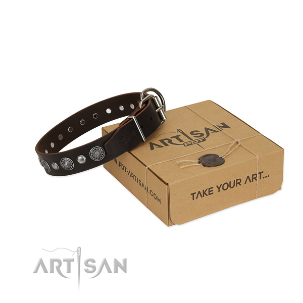 Durable full grain leather dog collar with designer studs