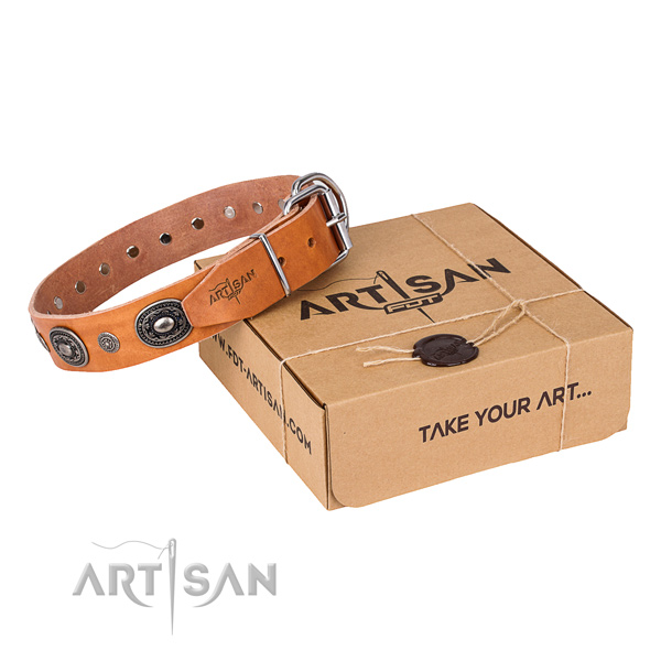 Top rate full grain leather dog collar handmade for walking