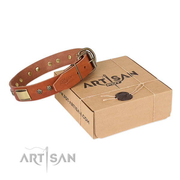 Impressive natural genuine leather collar for your handsome pet