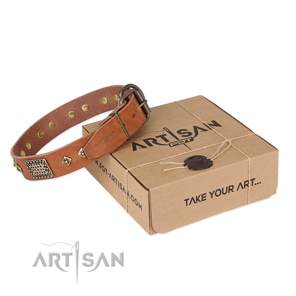 Awesome full grain genuine leather collar for your lovely four-legged friend