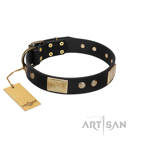 Adjustable full grain leather dog collar for basic training your doggie
