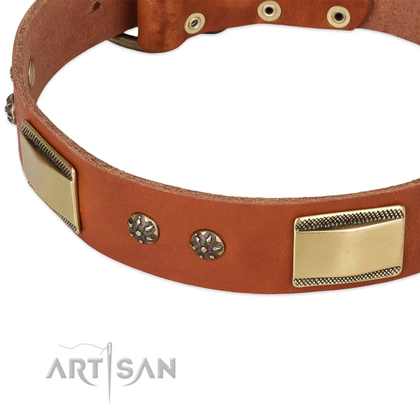 Corrosion resistant fittings on natural genuine leather dog collar for your four-legged friend