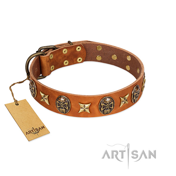 Easy adjustable full grain natural leather collar for your four-legged friend