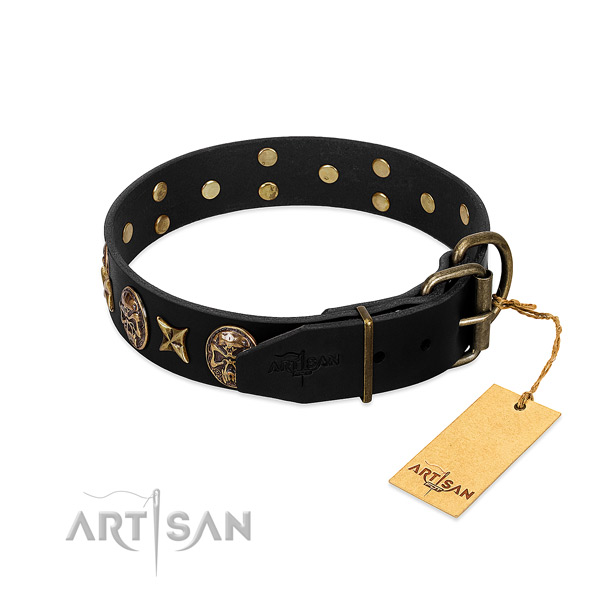 Reliable traditional buckle on leather dog collar for your canine