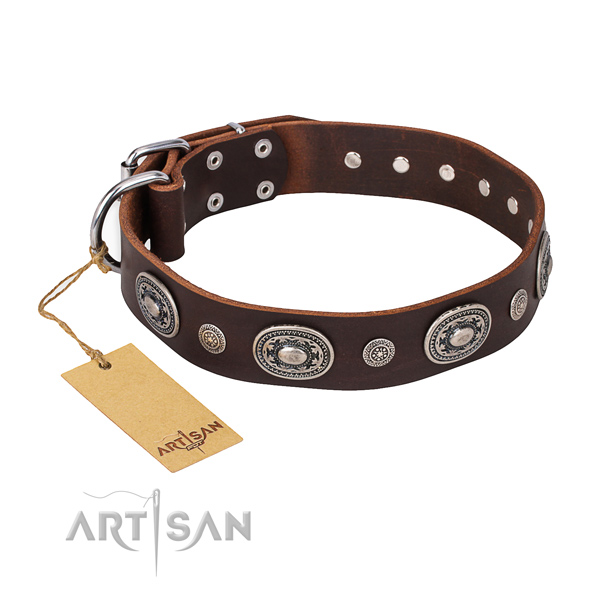 Durable natural genuine leather collar created for your pet