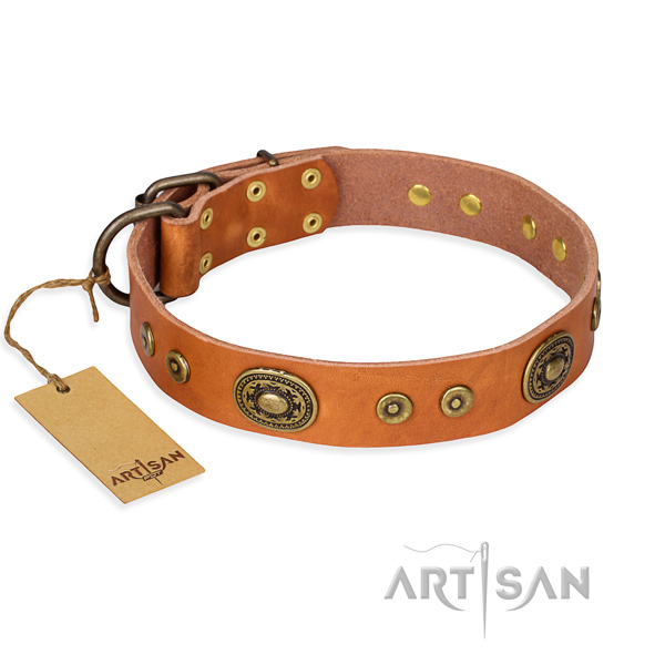 Full grain genuine leather dog collar made of reliable material with rust resistant buckle