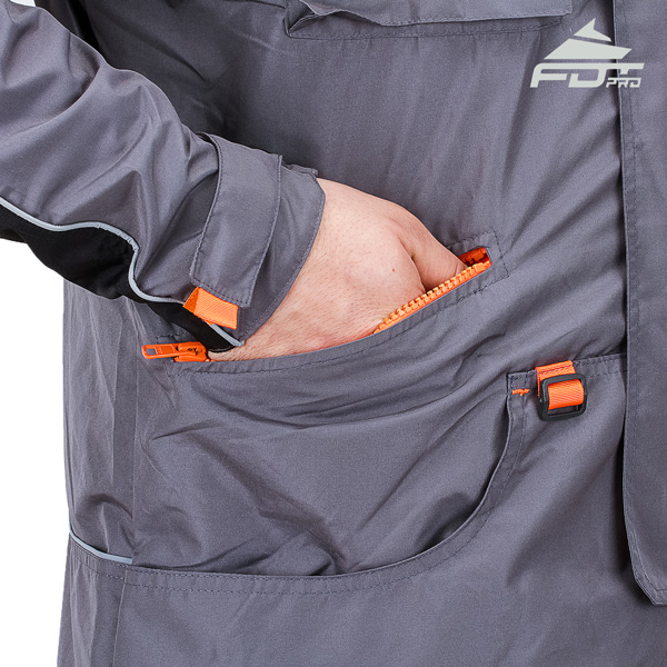 Grey FDT Professional Design Dog Trainer Jacket with Strong Side Pockets